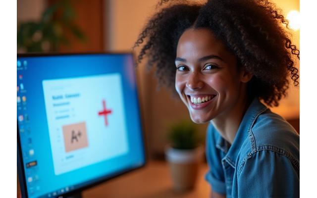 A student happily looking at their improved test score, representing proven results.