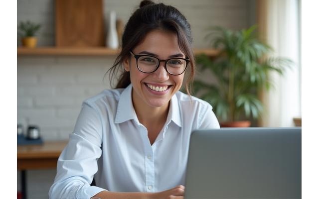 A friendly Canadian English tutor smiling during an online lesson.